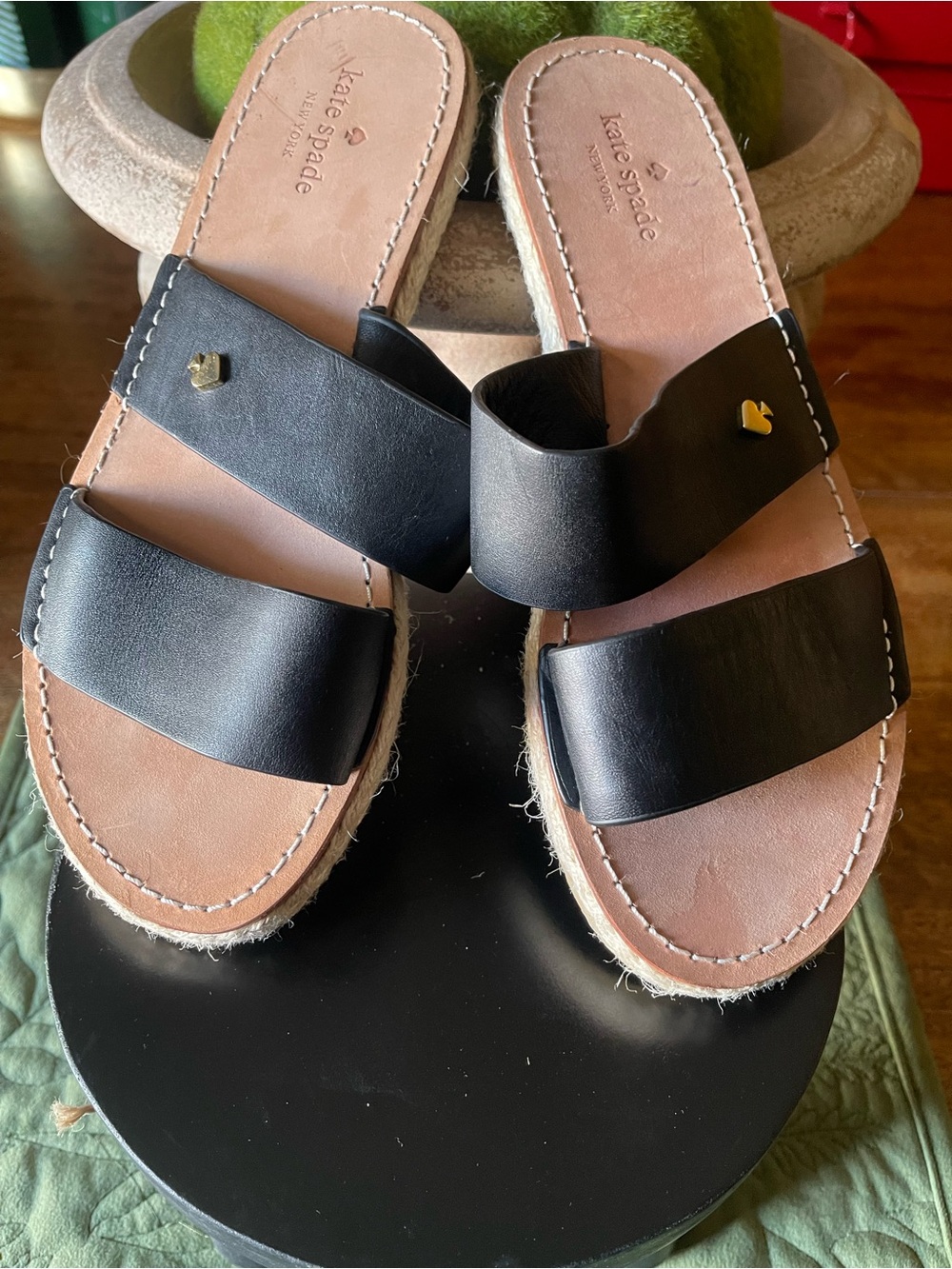 NWOT Kate Spade Size 8 Idreena Black Double-Strap Slide Sandals - Picture 12 of 15